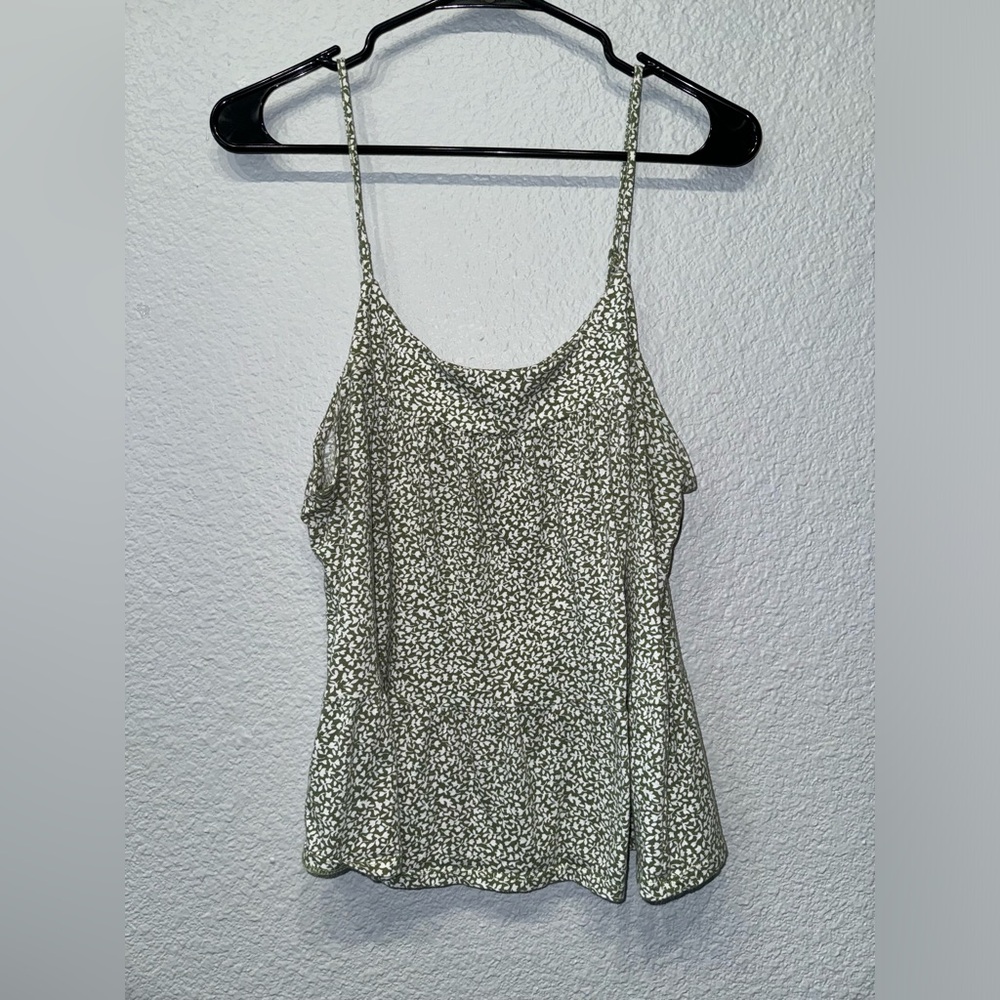 LOFT Outlet Green & White Spaghetti Strap Blouse Top